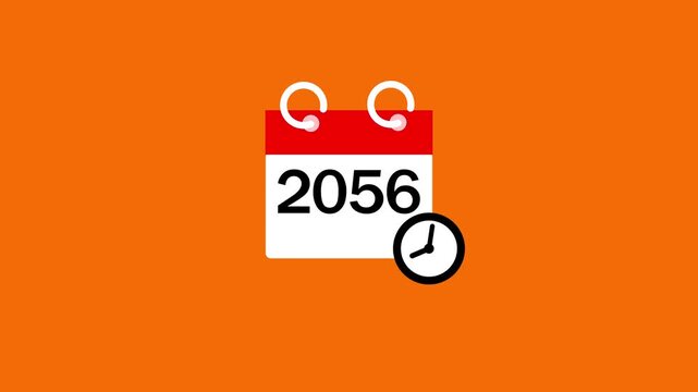 2056 calendar page icon animation. Clock countdown icon 4k video. 2056 number animated background.