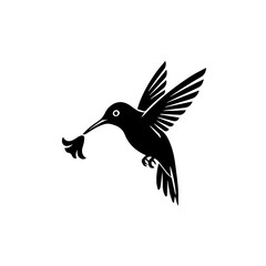 Fototapeta premium Graceful hummingbird in flight holding a delicate flower in its beak