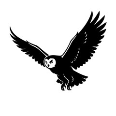 Obraz premium Majestic owl in mid-flight against a stark white background