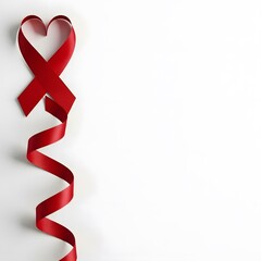Red ribbon forming a heart shape on a white background symbolizing awareness and support