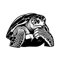 Fototapeta premium Thoughtful sea turtle engraved in monochrome art style