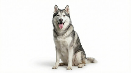 Fototapeta premium Majestic Siberian Husky Dog Sitting Confidently against White Backdrop
