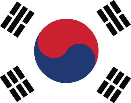 Flag of south korea with yinyang symbol and trigrams isolated on white
