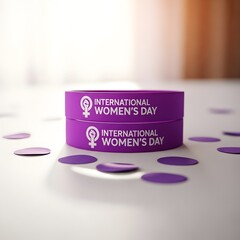International women's day purple stickers on a white surface