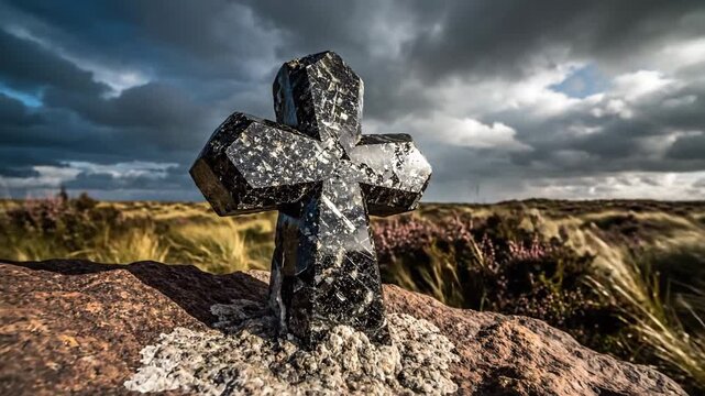 Natural Staurolite Crystal Cross Emerging from Rock