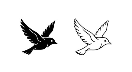 Obraz premium Black and white bird icons flying in opposite directions vector illustration Vector