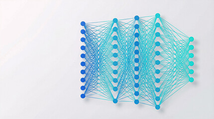 Modern neural network visually connects layers on a gradient background with space