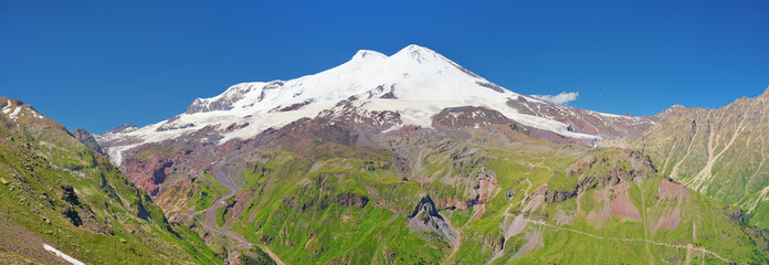Snowcapped Elbrus Mountain Peak Panorama