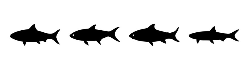Obraz premium Silhouette of Tarpon Fish Set in Flat Design Vector Illustration