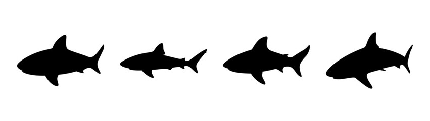 Obraz premium Tiger Shark Silhouettes in Flat Design Vector Illustration