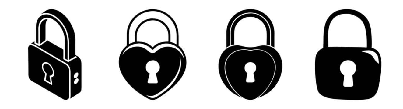 Four padlocks icons security privacy protection isolated vector black white illustration