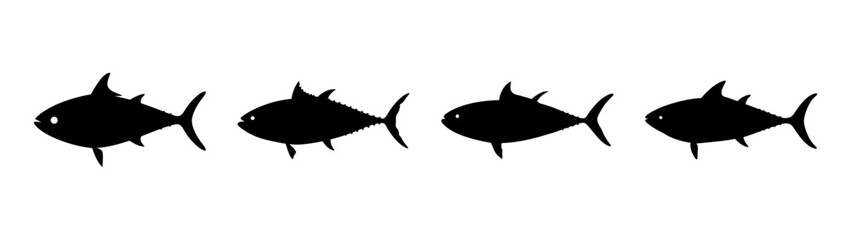 Obraz premium Yellowfin Tuna Silhouettes in Various Poses, Flat Design Vector Illustration