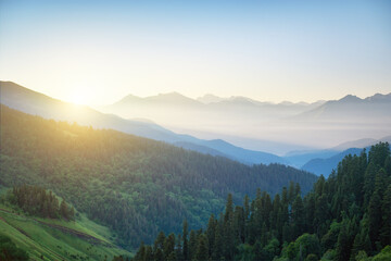 Obraz premium Mountain aerial morning landscape.