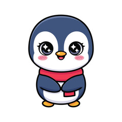 A cartoon penguin wearing a red scarf Vector