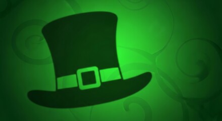 Green Leprechaun Hat with Buckle on Shamrock Background St Patrick's Day