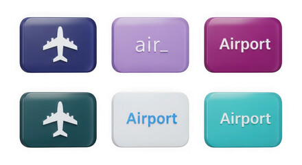 Fototapeta premium Colorful icons representing different types of air travel transportation methods isolated on transparent background