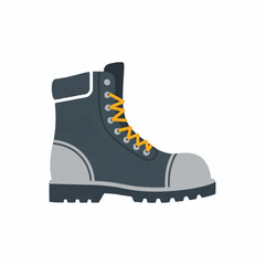 Single work boot with yellow laces and grey accents.