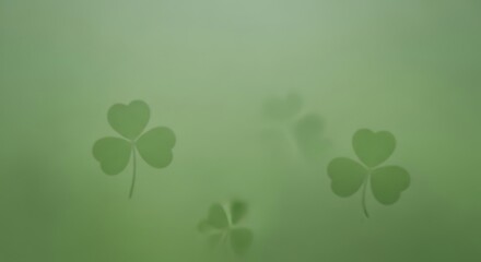 Fresh green clover leaves floating on soft blurred mint background for luck
