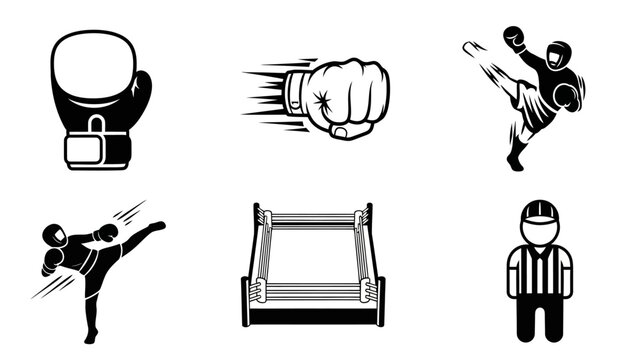 Boxing Icons Featuring Punching Bag and Referee.