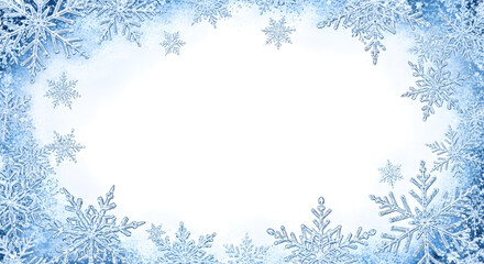 Sparkling snowflake border isolated on transparent background creates a winter frame