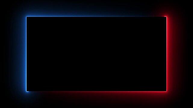 Glowing neon rectangle border frame animation on black background. Shape frame round border frame movement photo frame neon box sign symbol. 