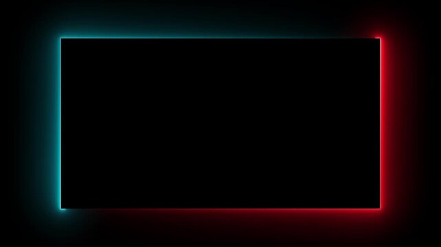 Glowing neon rectangle border frame animation on black background. Shape frame round border frame movement photo frame neon box sign symbol. 