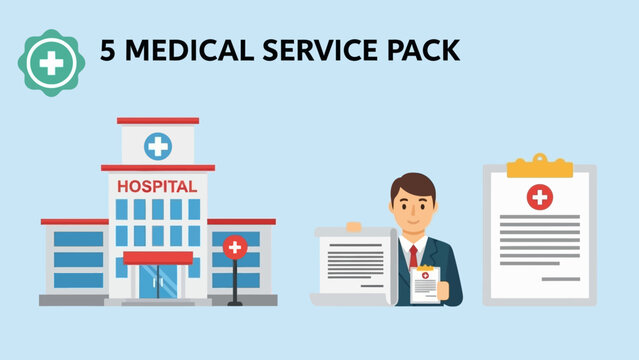Medical Service Pack with Hospital and Doctor.