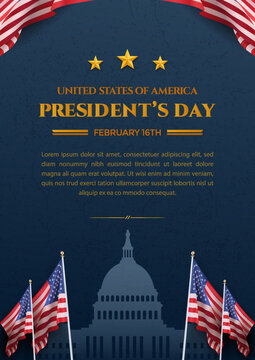 US Presidents Day Template with American Flags and Capitol Building