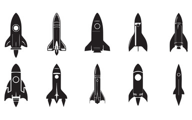 Spaceship Rocket Icons Collection Vector