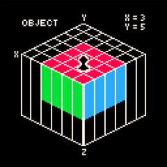 Fototapeta premium Experimental Chess System with Black Chess Placed on Top Grid and Interface Text, Pixel Art 8-bit System Concept