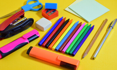 Fototapeta premium Various school supplies, education and creativity