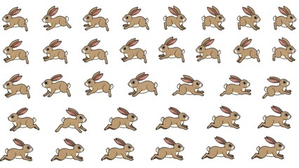Fototapeta premium Multiple brown rabbits running in various directions against a clean background, captured from a straightforward viewpoint, showcasing repetitive motion eps 9 (56).jpg