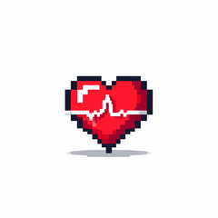 Obraz premium A vibrant pixel art heart icon with a white ECG line, symbolizing health and love, viewed from the front.