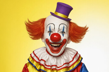 Cheerful clown with a red nose. Wallpaper or phone screensaver. Copy space