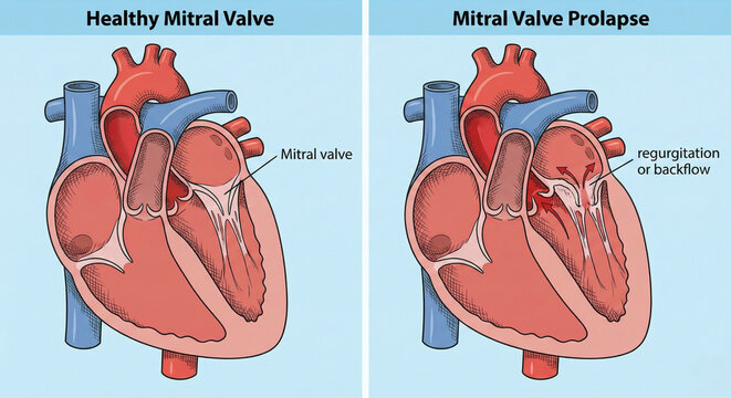 Mitral Valve Prolapse vs Healthy Heart Blood Flow Comparison