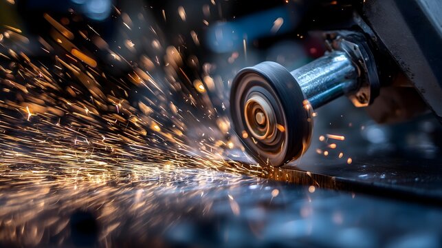 Metal deburring machine smoothing sharp edges metallic texture
