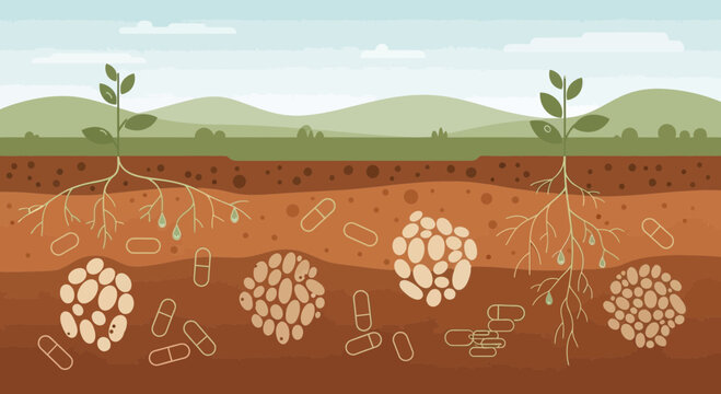Illustration of plants with root nodules showing nitrogen fixation.