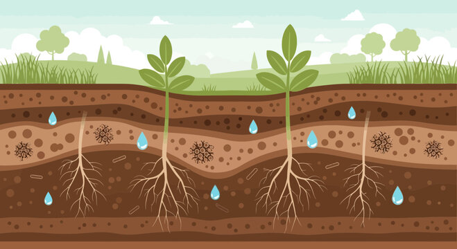 Plant Hydration Water Absorption in Soil with Root Systems.