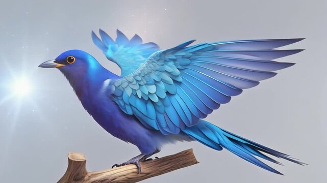 Bird Wing & Feathers. Animal Classification (Basic Animal Groups). Birds. A vibrant blue bird spreading its wings to show the layered feather structure, set in a minimalist white-space environment
