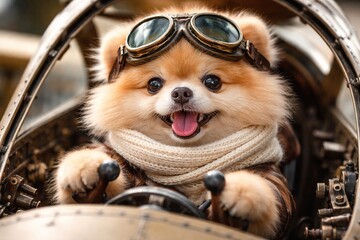 Pomeranian Pilot: A Fluffy Aviator Ready for Adventure in His Plane
