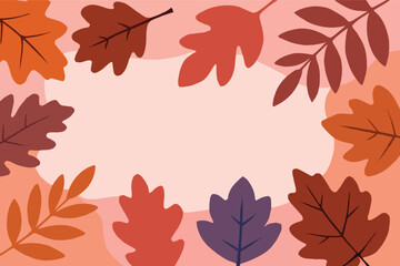 Obraz premium Soft textured autumn leaves form a warm seasonal frame around a blank center, perfect for fall greetings, invitations, banners, and cozy seasonal designs with orange, brown, and muted pink tones.
