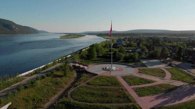 Lensk city. Aerial drone view