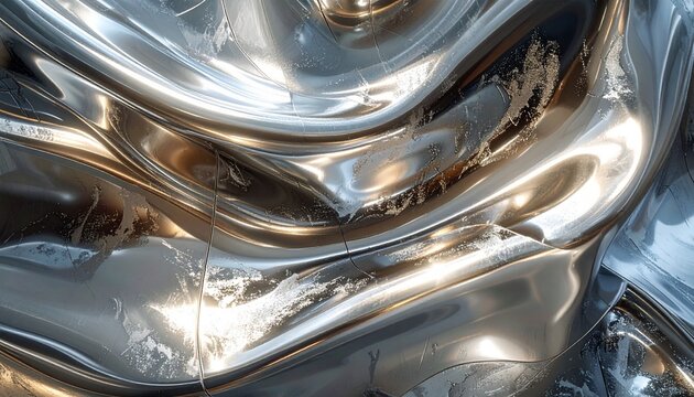 Abstract Metallic Waves - A Mesmerizing Dance of Light and Reflection.