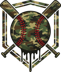 Camo Baseball Bat Ball Sports Illustration