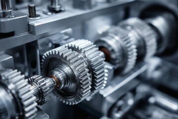 Naklejka premium Gears in Machine: Intricate Mechanics and Precision Engineering Process