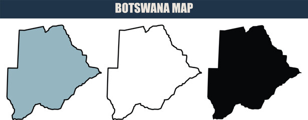 Naklejka premium Botswana map illustration with grey, white, and black silhouettes on a clean white background, ideal for travel and geography projects.
