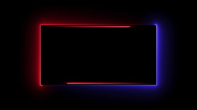 Glowing neon light rectangle loading icon animation on a dark background. Smooth animated frame with vibrant neon glow, ideal for UI elements, progress indicators, abstract glowing neon box icon .