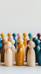 Diversity Inclusion Wooden Figures Colored White Background Space