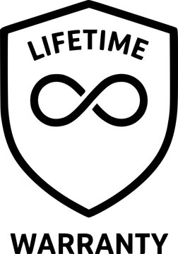 lifetime warranty icon, shield with infinity sign, thin line symbol - editable stroke vector illustration
