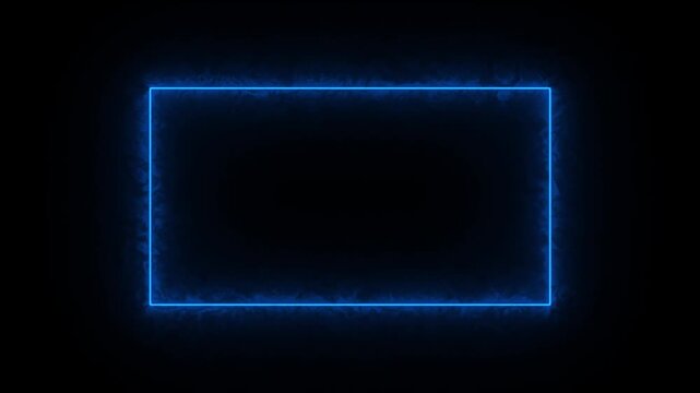Abstract glowing neon frame rectangle animation on a dark background. Smooth animated neon rectangle, High quality 4K animation with dynamic light effects.